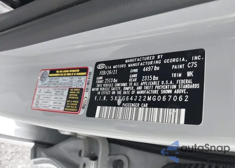 2021 Kia K5 Gt-Line из США, поврежденный, VIN 5XXG64J22MG067062